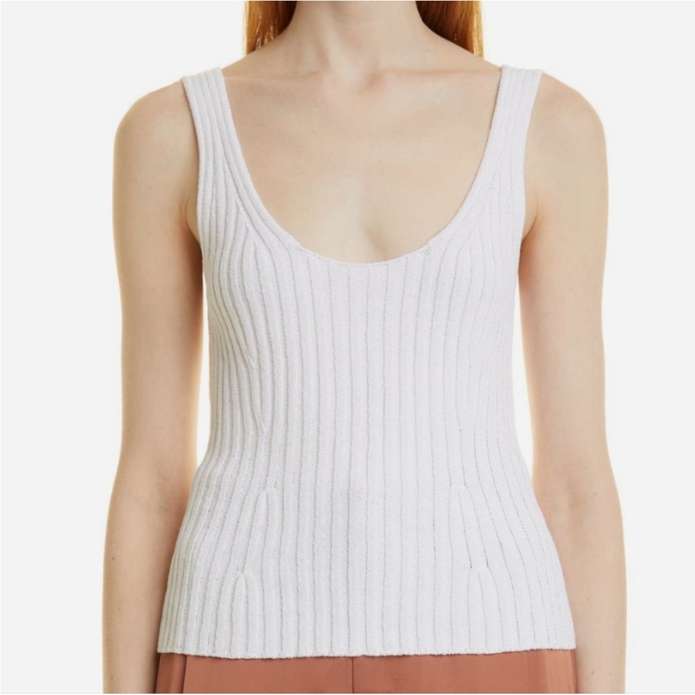 Vince Rib Tie Back Cotton Tank Top Women Sz L White Cream NEW